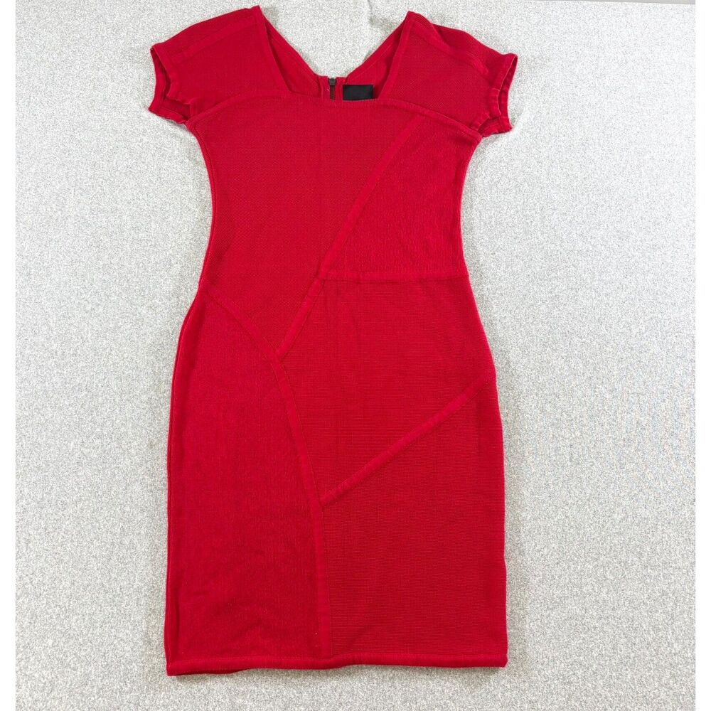 Yigal Azrouël Red Knit Bodycon Dress Women's L Short Sleeve Zip Back Designer